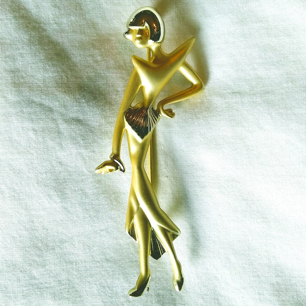 Flapper Girl Gold-Tone Brooch
